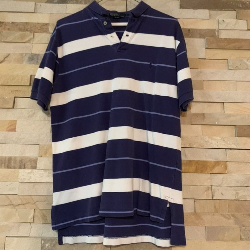 Polo by Ralph Lauren Navy, Light Blue, and White Performance Fit Polo SZ Medium